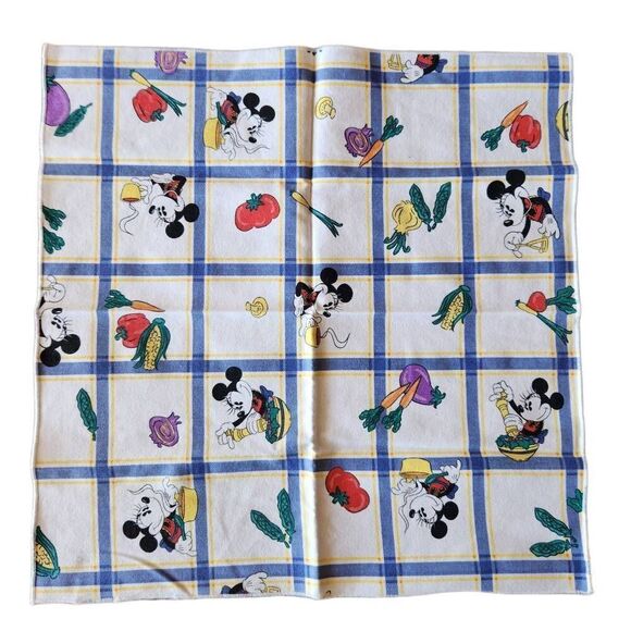 Minnie & Mickey Mouse chef Disney serviette dinner napkins plaid vintage 90s - Picture 2 of 4